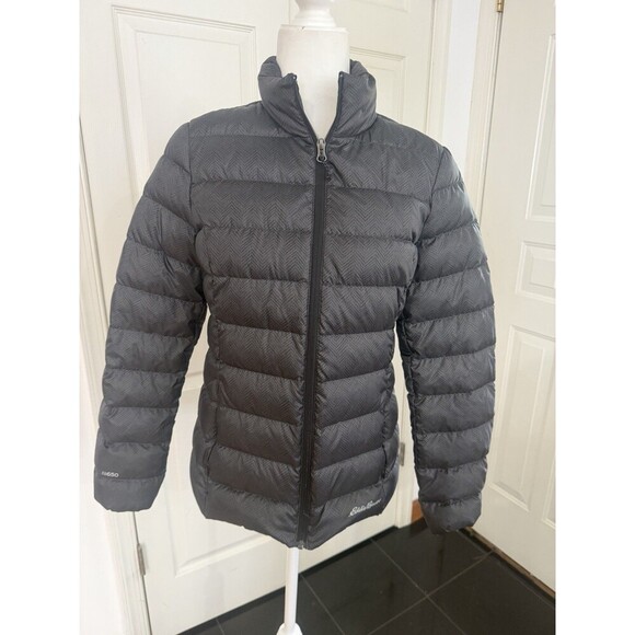Eddie Bauer Down Jacket Women Small Grey Hue Zipper Closure2 Pockets #335